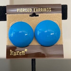 Karen Blue Dome Button Earrings - Bright Blue Pierced Earrings